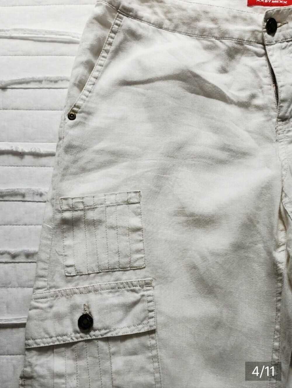 White 100% Linen Wide Leg Cargo Pants MEXX Size 8 Coastal Summer Resort - Picture 5 of 12